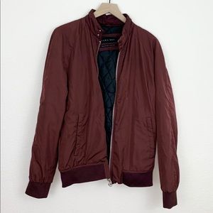 Zara Man Burgundy Bomber Jacket Size L